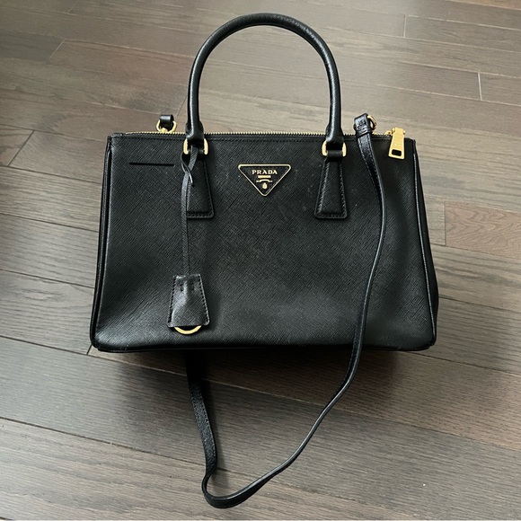 Prada Handbags - Prada Saffiano Lux Small Double Zip Tote w/ Strap in Black